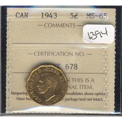 1943 Tombac  ICCS MS65  Full gold lustr