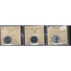 Lot of three ICCS MS65 graded coins.  I