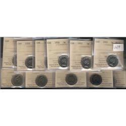 Large lot of eleven ICCS MS64 graded co