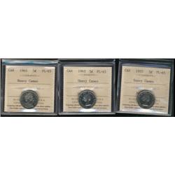 Three ICCS PL65 HEAVY CAMEO coins.  Inc