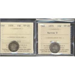 1858 and 1870 Narrow O both coins are