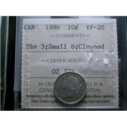 1886 Small 6 Obverse 5  ICCS VF20  silv