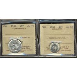 1938 10 cents and 1938 25 cents  both a