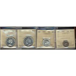 Lot of four ICCS graded MS63 coins.  In