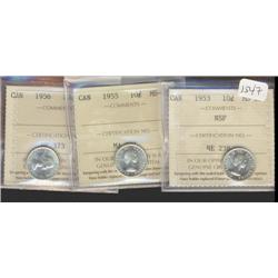 Lot of three ICCS MS65 graded coins.  I