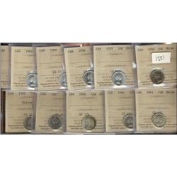 Lot of eleven ICCS MS64 graded coins.  