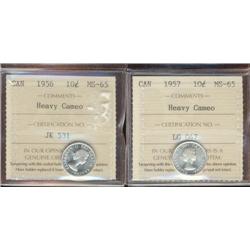 1956 and 1957 both pieces are ICCS MS65