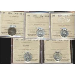 Lot of five ICCS MS65 graded coins.  In