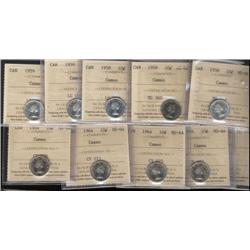 Lot of ten ICCS MS64 CAMEO graded coins