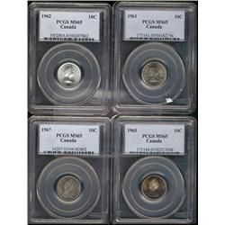 Lot of four PCGS MS65 graded coins.  In