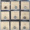 Image 1 : Lot of nine ICCS MS65 graded coins.  In