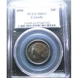 1858 Coinage  PCGS MS-63. Medium to h