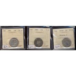 1872H Obv 2, VF30, 1900 F12 and a 1901 