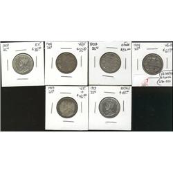 1904, 1907, 1909, 1919 (2), 1929.  Lot 