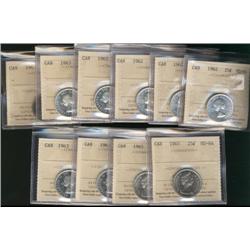 Lot of eleven ICCS MS64 graded coins.  