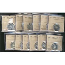 Lot of twelve ICCS MS64 graded coins.  