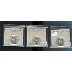 Lot of 3 pieces; all 1967 ICCS MS-65PQ 