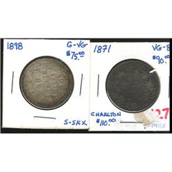 1871,VG-8, 1898 G-6, two Victorian pi