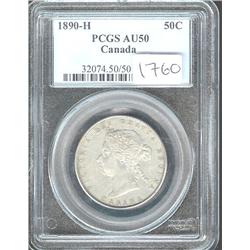 1890H Obverse 4,  PCGS AU-50,  Lightly 
