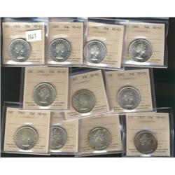 Lot of eleven ICCS MS63 graded coins.  