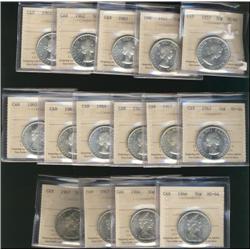 Large lot of fifteen ICCS MS64 graded c