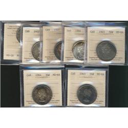 Lot of seven different ICCS MS64PQ grad