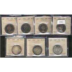 Lot of seven ICCS MS63 graded coins.  I