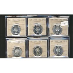 Lot of six ICCS MS63 CAMEO graded coins