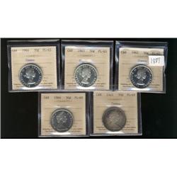 Lot of five ICCS PL65 CAMEO graded coin