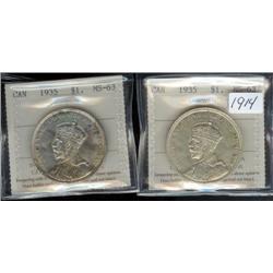 1935 ICCS MS63, lot of two pieces, some