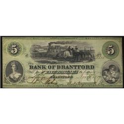 The Bank of Brantford  1859  $5  Serial