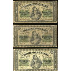 Lot of three 1870 shinplasters.  Includ