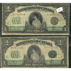 Lot of two different 1917 $1 notes. Inc