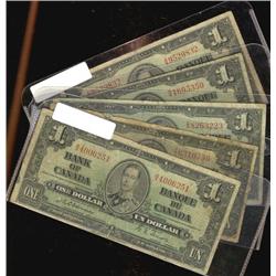 Lot of five 1937 $1 notes BC-21a  Osbor