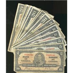 Large lot of 24 notes. Incluing; $2 193