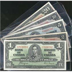 1937 partial set including five notes. 