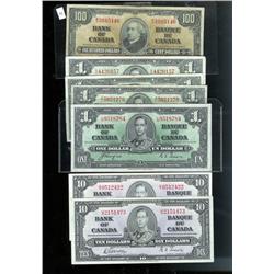 Lot of seven 1937 banknotes including 4