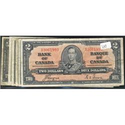 Lot of six 1937 $2 notes BC-22b and 22c