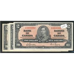 Lot of four 1937 $2 notes.  All BC-22b 