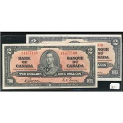 Lot of two 1937 $2 notes.  Both BC-22b 
