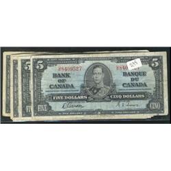 Lot of seven 1937 $5 notes with both si