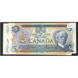 Lot of nine 1979 $5 notes.  BC-53a and 