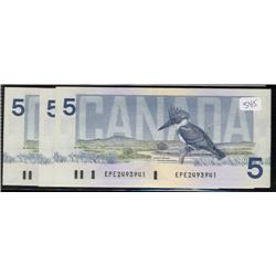 Lot of four sequential 1986  $5 notes. 