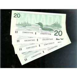 Lot of 4 RADAR notes.  1991 $20  EVW8