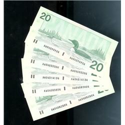 Lot of 5 RADAR notes.  1991 $20  AWO4