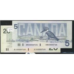  LOW SERIAL matched pair;  1986  $5, 19