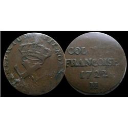 French Colonies  1722H  9 deniers Breto