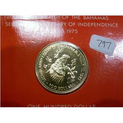 BAHAMAS 1975 $100 Gold coin SPECIMEN 
