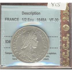 FRANCE  1/2 Ecu  1648A   CCCS VF-30, a 