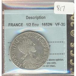 FRANCE  1/2 Ecu  1652N   CCCS VF-30, a 